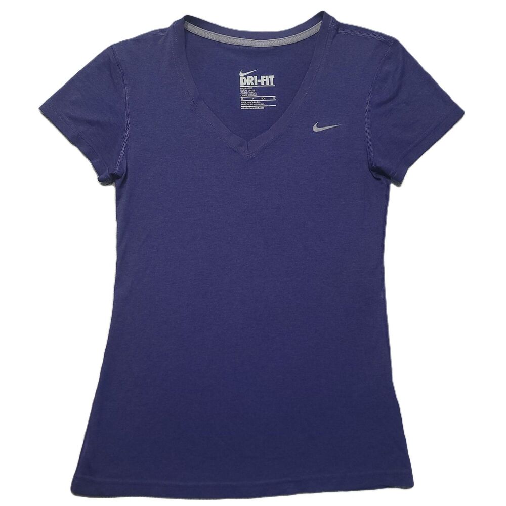 Nike DRI-FIT T Shirt Womens XS Regular Fit V Neck Short Sleeve Purple Top
